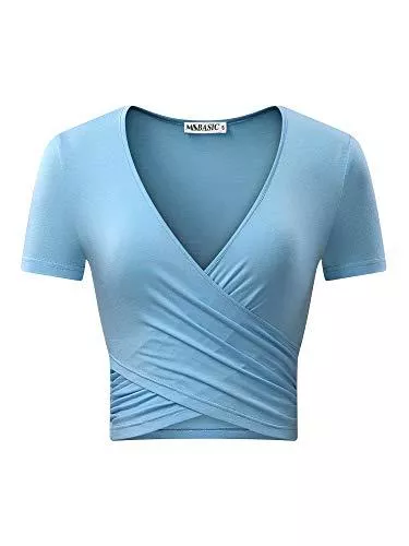 MSBASIC Kurzarmblusen MSBASIC Crop Top Damen Bauchfrei Top V Ausschnitt T-Shirt Cropped Top