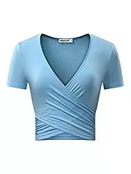 MSBASIC Kurzarmblusen MSBASIC Crop Top Damen Bauchfrei Top V Ausschnitt T-Shirt Cropped Top