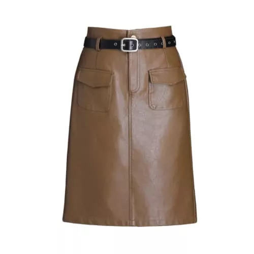JJDSL Röcke JJDSL Pu-Lederröcke - Mode Pu Leder Halblanger Rock Split Tight Doppeltaschenrock,Hohe Taille Tasche Hüftschlitzrock Einstufiger Rock Mit Gürtel,Frauen Temperament Einstufiger Rock
