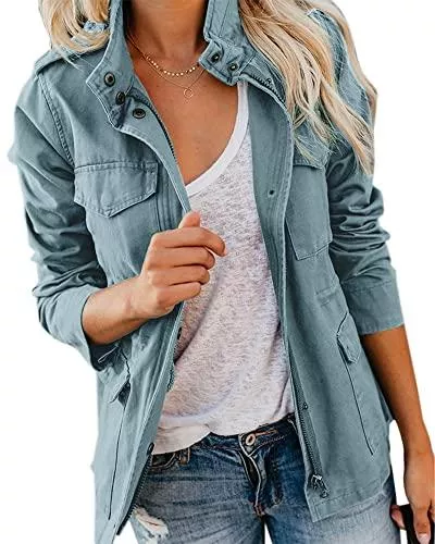 Imily Bela Jacken Imily Bela Damen Übergangsjacke Stehkragen Mehr Taschen Utility Jacket Leicht Sommerjacke Boyfriend Parka