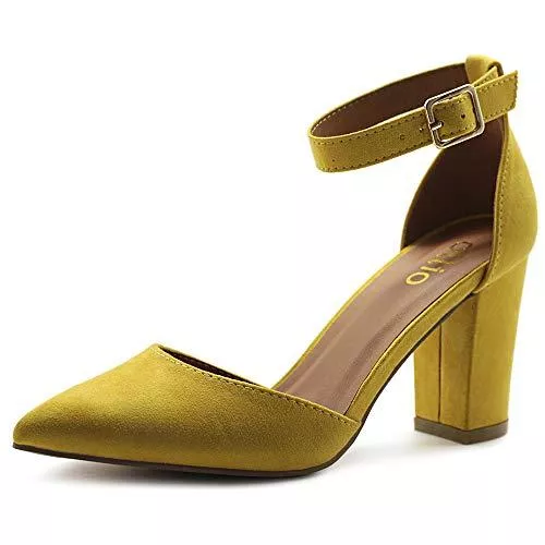 Ollio High Heels Ollio Damen Schuhe Spitz Zehen Knöchelriemen Chunky Heels Pumps H95