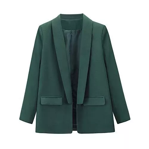 Geagodelia Blazer Geagodelia Damen Blazer Frühling und Herbst Reine Farbe mit Taschen Lange Ärmel Revers No-Knopf Verdickte Doppellagige Business Bluse