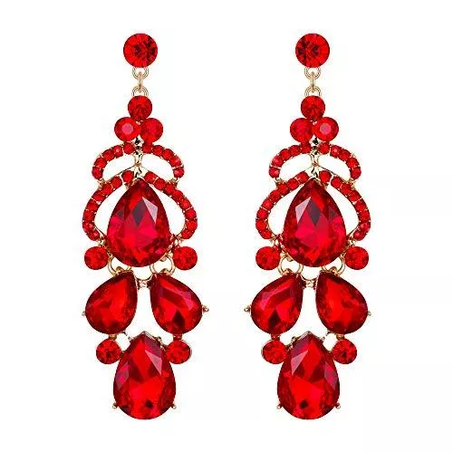 EVER FAITH Schmuck EVER FAITH Damen Kristall Hochzeit Charme Floral Teardrop Kronleuchter Baumeln Ohrringe Rot Gold-Ton