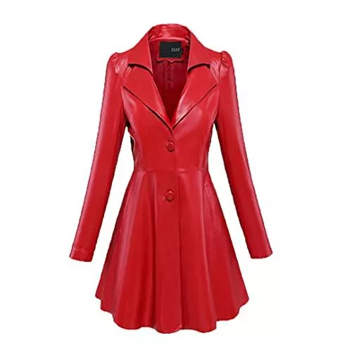 O-neMakpa Blazer Fit and Flare Kunstledermantel, gekerbtes Revers, lange Ärmel, Puffärmel, Rock, schwarz, eleganter Leder-Blazer, schmale Passform