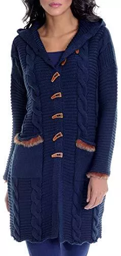 LEIF NELSON Strickjacken Leif Nelson Damen Strick-Jacke Frauen Basic Freizeitjacke mit Kapuze Damen Hoodie Sweatjacke Das Beste in Kleidung Damen LN10145 Größe