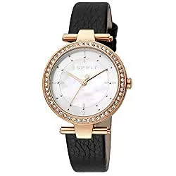 ESPRIT Uhren Esprit Damen Armbanduhr Ruby 34 mm Zirkonia-Kristalle auf Case Armband Leather ES1L153L2025