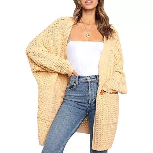 YuMeng Strickjacken YuMeng Damen Langarm-Strickpullover mit offener Vorderseite Strickjacke mit offener Vorderseite Einfarbige, lose Oberbekleidung mit Taschen