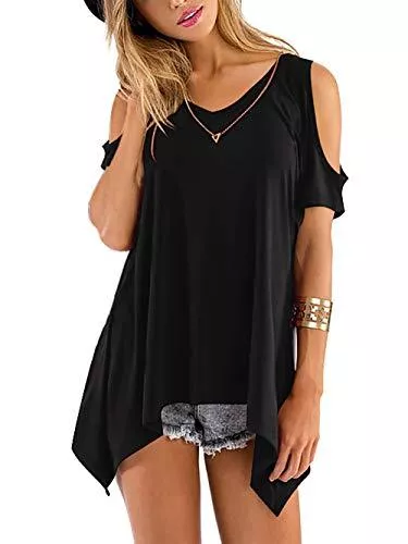Beluring Kurzarmblusen Beluring Oberteil Damen T Shirt Kurzarm V Ausschnitte T-Shirt Off Shoulder Tops Bluse,S-2XL