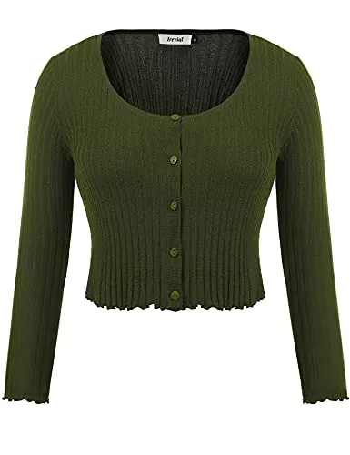 Irevial Pullover & Strickmode Irevial Bolero Damen Kurze Strickjacke Langarm Cardigan Elegante Jacke V Ausschnitt mit Knopf