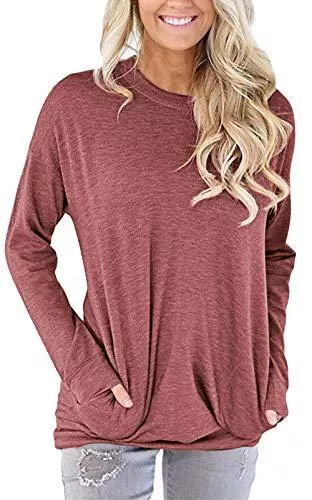 PLOKNRD Langarmshirts PLOKNRD Damen Sweatshirts mit Rundhalsausschnitt Lässig Langarm Loose Oberteile Tunika-Oberteile