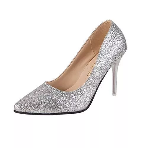 DEBAIJIA High Heels DEBAIJIA Damen Klassische Pumps 6CM 10CM Pfennigabsatz Glitzer Hochzeit Party Schuhe Pailletten