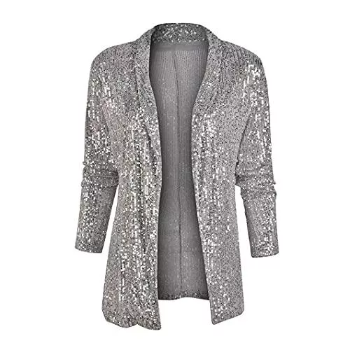 UJDKCF Blazer UJDKCF Frauen Pailletten Blazer und Jacken Lady Anzug Slim Sliver Shiny Blazer