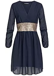 Styleboom Fashion® Freizeit Styleboom Fashion® Damen Kleid Long Sleeve Chiffon Dress V-Neck Navy blau