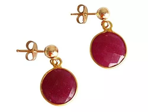 GemShine Schmuck Gemshine - Damen - Ohrringe - 925 Silber - Vergoldet - Rubin - Rot - CANDY - 2 cm