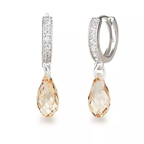 Schöner Schmuck-Design Schmuck Schöner-SD Creolen mit 13mm Briolette Kristall Ohrringe 925 Silber Rhodium