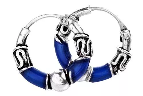 WINDALF Schmuck WINDALF Vintage Vikings Creolen DARK BLUE Ø 1.1 cm Ohrschmuck mit blaue Akzente Bohemia Ohrringe 925 Sterlingsilber