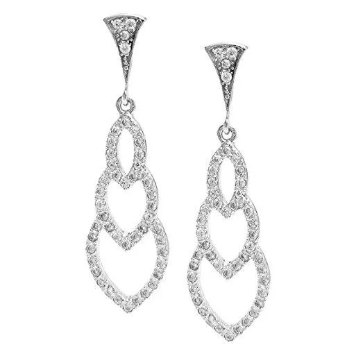 TCC Sourcing Schmuck Ohrstecker, rhodiniert, Sterling-Silber 925, Zirkonia, Dreifachblättrig, baumelnd, Ohrringe