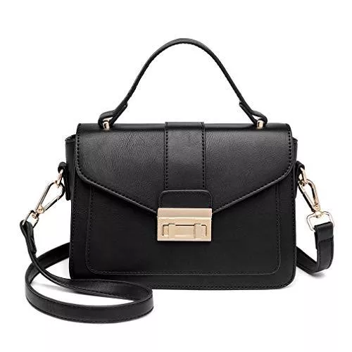 Miss Lulu Taschen & Rucksäcke Miss Lulu Handtasche Klein Henkeltasche Damen Elegante Schultertasche Suede Kunstlerder Shopper (Schwarz-1)