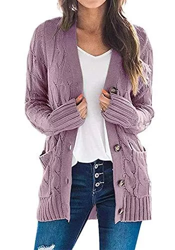 PRETTYGARDEN Strickjacken PRETTYGARDEN Damen Strickjacke mit langen Ärmeln, vorne offen, gestrickt, mit Knopfleiste, grobe Outwear Mantel mit Taschen