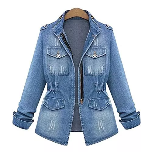 Godoboo Jacken Godoboo Damen Jeansjacke Denim Jacket tailliert Stretch Langarm Knopf Runter Shirtkleid Tunikakleider Blusenkleid Hemdkleid Jeanskleider Mode Oversize