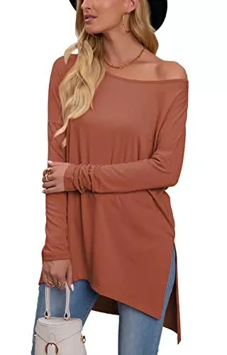 Kapoohott Langarmshirts Damen Langarmshirts Basic Casual Longshirt Elegant Langarm T-Shirts Oberteile Sweatshirts
