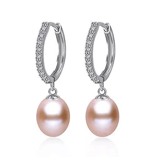 Kim Johanson Schmuck Kim Johanson Damen Perlenohrringe *Nora* aus 925 Sterling Silber mit Echten rosa Süßwasser Perlen &amp; Zirkonia Steinchen Besetzt Ohrhänger inkl. Schmuckbeutel