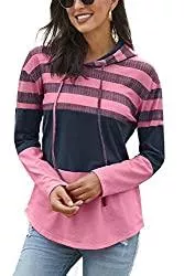 SMENG Kapuzenpullover SMENG Damen Color Block Lace Triple Hoodies Streifen Pullover Langarm Tops