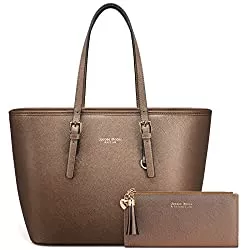 Jocose Moose Taschen & Rucksäcke Jocose Moose Damen Handtasche Shopper Schwarz Groß Elegant Damen Tasche für Büro Schule Einkauf, Geschenk mit einer Damen Geldbörse (Champagner)