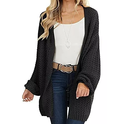 wenyujh Strickjacken wenyujh Strickjacke Damen Lange Strickpullover Strickcardigan Locker Schwarz Cardigan Front öffnen Ribbed Sweater Mantel Outwear Langarm Freizeitjacke Pulloverjacke