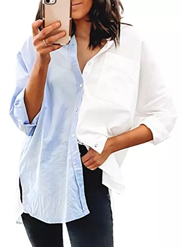 Dokotoo Langarmblusen Dokotoo Damen Bluse V-Ausschnitt Hemd Blusen Elegant Casual Hemde Oberteile Business Tunika T-Shirt Spitzen Top mit Taschen S-2XL