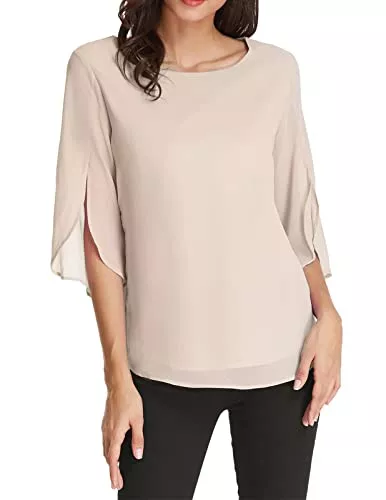 GRACE KARIN Kurzarmblusen GRACE KARIN Damen Elegant Bluse Langarm Chiffon Rundhals Shirt Casual Tops CLAF15
