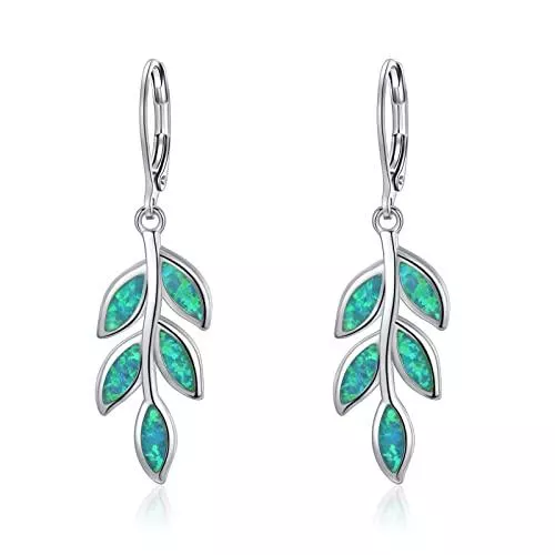 JCRFC Schmuck JCRFC Opal Ohrringe Silber 925 Hängend Olivenblatt Ohrringe Damen Opal Schmuck Leverback Ohrschmuck Nickelfrei Ohrstecker Weihnachtsgeschenke für Frauen Mädchen Mama