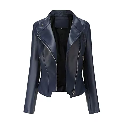 YYNUDA Jacken YYNUDA Damen Lederjacke mit Reißverschluss Winddichte Stehkragen Bikerjacke Frühling Herbst kurze Jacke