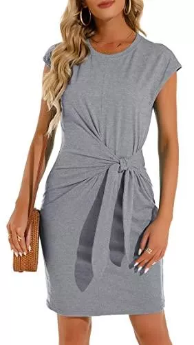 Imuedaen Freizeit Imuedaen Sommerkleid Damen Kurzarm Freizeitkleid Einfarbig Tunika Kleid Rundhals Minikleider Kurz Kleid