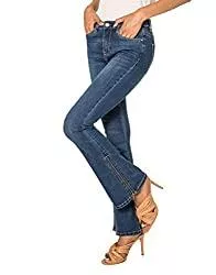 Nina Carter Jeans Nina Carter Damen Jeanshosen Flared Bootcut Zip Used Look Ausgestellte Jeans Schlaghosen