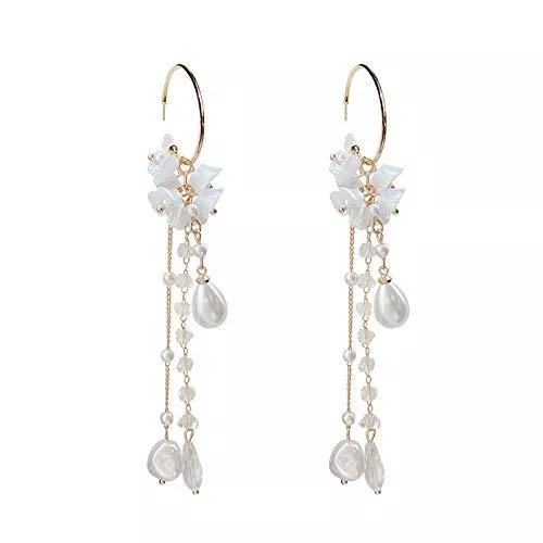 SDGSF Schmuck s925 silberne nadel retro perlenohrringe weibliches langes temperament superfee quaste ohrringe übertriebene persönlichkeitsohrringe