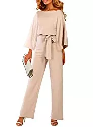 HAPPY SAILED Jumpsuits HAPPY SAILED Damen Langarm O-Ausschnitt Elegant Lang Jumpsuit Overall Hosenanzug Playsuit Romper S-XL