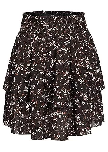 Styleboom Fashion® Röcke Styleboom Fashion Damen Mini Stufenrock Paisley Print 2-lagig schwarz beige
