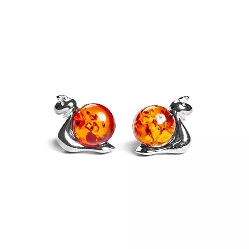 HENRYKA Schmuck Classic Baltischer Bernstein cognac und Silber Schnecke Ohrstecker