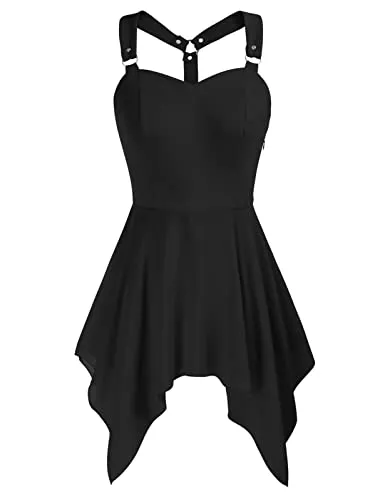 SCARLET DARKNESS Tops SCARLET DARKNESS Damen Tragetuch Gothic Chiffon-Nähte Oberteile Ärmellose Vintage T-Shirt