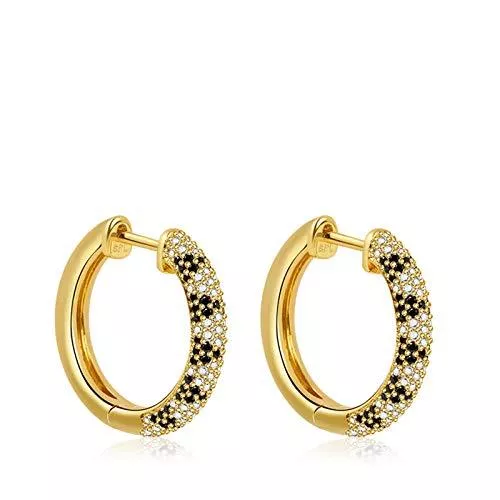 GNOCE Schmuck Gnoce Schlangenleder Creole Ohrringrohling Sterling Silber 18 Karat vergoldete Cuff Ohrringe mit Schwarz-Weiß Zirkonia Ohrringe Schmuck Geschenk für Frauen Mädchen