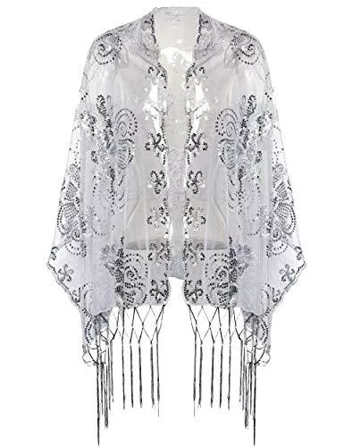 Coucoland Schals & Tücher Coucoland 1920s Stola Damen Schmetterling Muster Retro Schal Umschlagtücher für Abendkleid Vintage Hochzeit Damen Schulter Bedeckung 20er Jahre Stil Gatsby Kostüm Accessoires