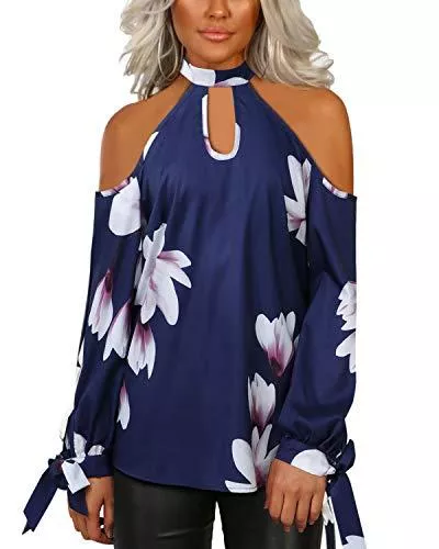 YOINS Langarmblusen YOINS Sexy Oberteil Damen Schulterfrei Off Shoulder Bluse Langarm Top Leoparden Oberteile für Damen Elegant
