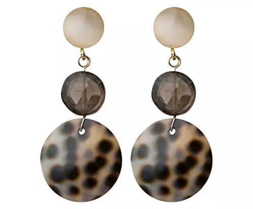 GemShine Schmuck Gemshine Ohrringe vergoldete Tropfen Ohrhänger mit Rosenquarz, Rauchquarz und Kauri Muschel Scheibe. Made in Spain. Im eleganten Schmucketui mit Geschenkverpackung