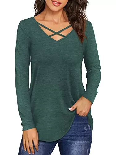 Beluring Langarmshirts Beluring Tshirt Damen V Ausschnitt Langarm/Kurzarm Oberteile Sommer Criss Cross Bluse Tops