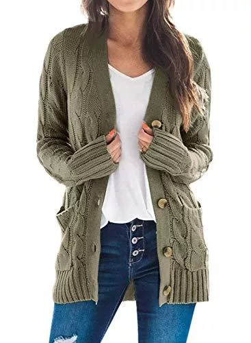 Uusollecy Strickjacken Uusollecy Damen Cardigan Langarm Strickjacke Herbst Winter Casual Strickcardigan Open Front Sweater mit Knopf S-XXL