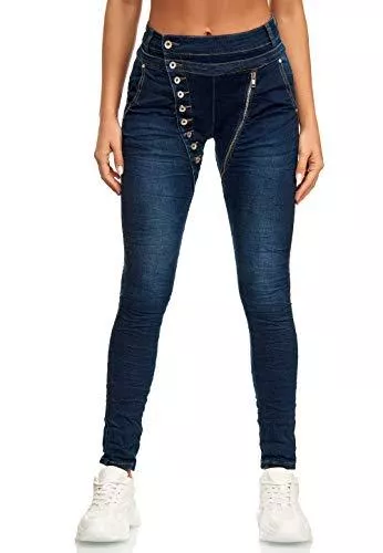 Elara Jeans Elara Damen Jeans Boyfriend Knopfleiste Chunkyrayan