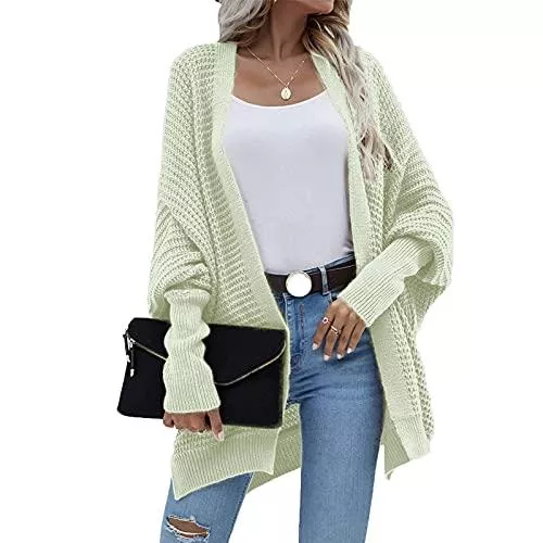 WOTCSIL Strickjacken WOTCSIL Strickjacke Damen Fledermausärmel Cardigan Lang Elegant Strickmantel Frauen Casual Grobstrick Langarm Gestrickt Knielänge Pullover Sweater Strickweste Top für Herbst Winter Frühling