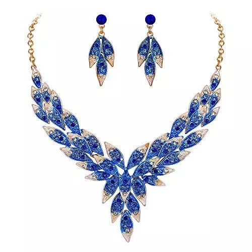 EVER FAITH Schmuck EVER FAITH Damen Schmuckset Kristall Hochzeit Braut Party Blumen Blatt Teardrop V-förmige Halskette Ohrringe Set