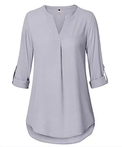 ELFIN Langarmblusen ELFIN Damen Große Größen Freizeit Lange Ärmel V-Ausschnitt Chiffon Bluse Locker Shirt Elegante Frauen Tunika Tops Oberteile